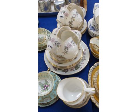 Royal Worcester June Garland teaset comprising cake plate, eight cups, saucers, plates, milk jug and sugar bowl Condition Rep