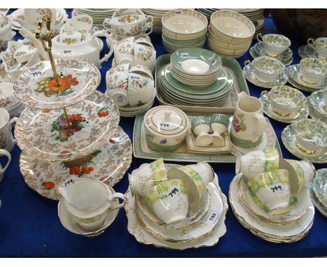 A Roslyn china Esme pattern teaset comprising six cups, saucers and plates, cake plate, milk jug, sugar bowl together with an