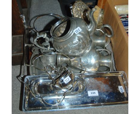 A tray lot of EP - cakestand, teapot, dressing table set etc Condition Report: Available upon request