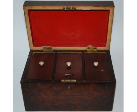 A mahogany three division tea caddy, 25cm wide and oak box (2) Condition Report: Available upon request