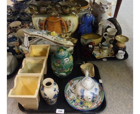 A pottery model of a piano, assorted oriental items including ginger jar, teapot etc, Poole pottery cat and other items Condi