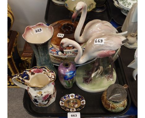 A Keramos porcelain group of flamingos, Japanese enamel vase, Mason's jug and assorted other items Condition Report: Availabl