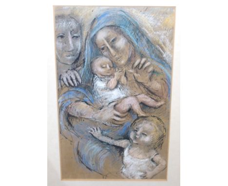 FLORA WOOD Mother and child, signed, pastel and ink, 31 x 18cm Condition Report: Available upon request