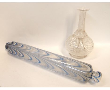 A Nailsea style glass rolling pin together with a similar vase Condition Report: Available upon request