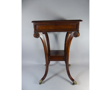 A 19th Century Mahogany Rectangular Work Table with Fitted Top Drawer and Pull Out Slide Under, Stretcher Shelf with Small Dr