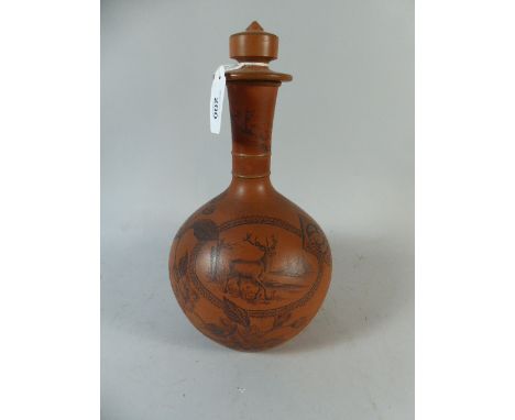 A 19th Century Thomas Hughes Terracotta Flask Decorated with Stag and Flowers (Cannes Pattern)  