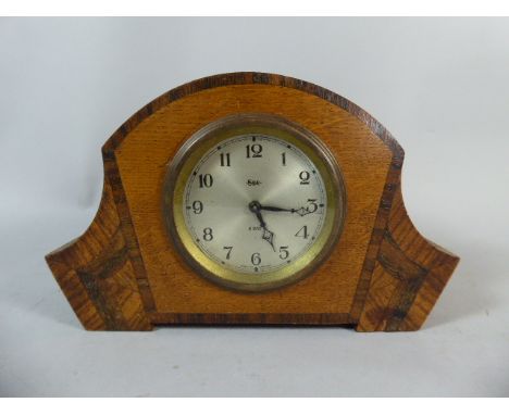 An Edwardian Inlaid Walnut and Rosewood Mantle Clock with Eight Day Movement (Not Working) 