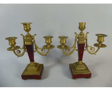 A Pair of French Ormolu and Tortoiseshell Three Branch Candelabra, Each 27cm High 