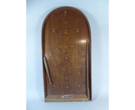 A Vintage Boxed Corinthian 21T Wooden Bagatelle Board with Balls and Pusher 