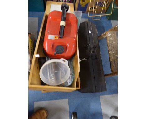 A Tool Box and Contents, Fuel Can, Tools Etc 