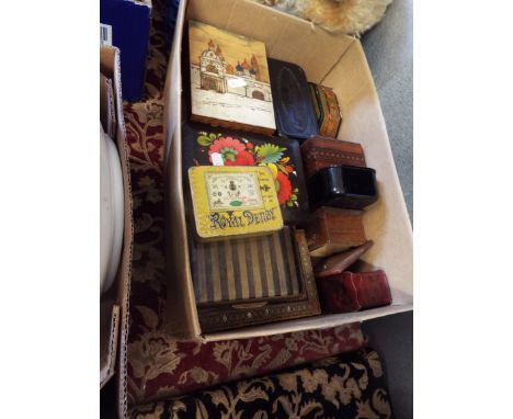 A selection of vintage Russian, brass and Bakelite boxes