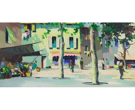 § § Cecil Rochfort D'Oyly John (British, 1906-1993) 'Near Flower Market in Cannes, South of France'oil on canvassigned35 x 70
