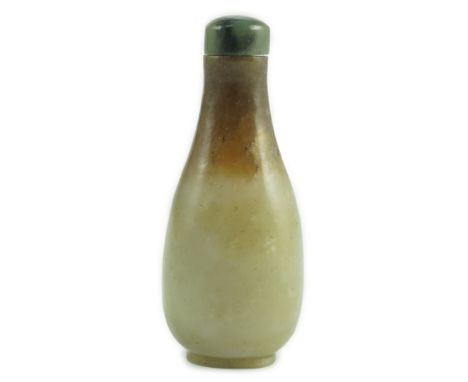 A Chinese celadon and brown jade pear form snuff bottle, 19th century, 7.2cm high***CONDITION REPORT***Provenance - the forme