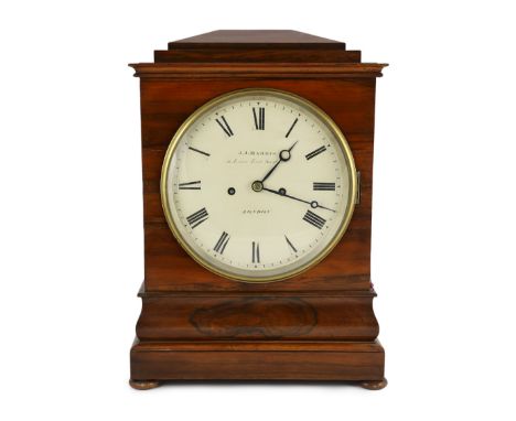 J.J. Harris of London. A Victorian rosewood hour repeating bracket clock, in plain architectural case, with enamelled Roman d
