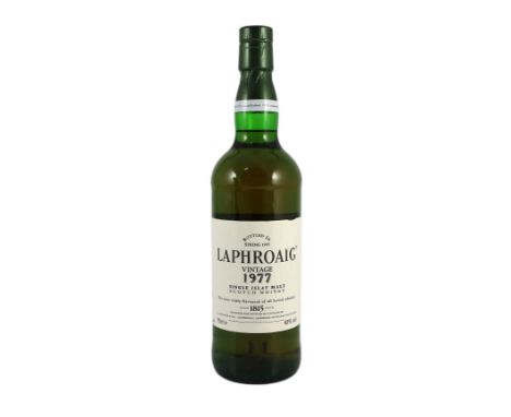 A boxed bottle of Laphroaig Vintage 1977 Islay Single Malt Scotch Whisky,  75cl. Single Malt., 43% volume, distilled and bott