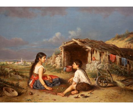 John Frederick Lewis RA (British, 1804-1876) Italian children playing diceoil on mahogany panelsigned42 x 58cm***CONDITION RE