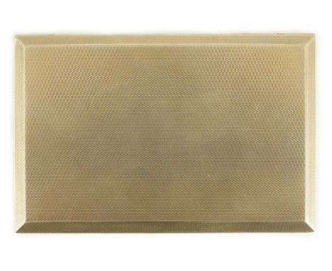 A George VI engine turned 9ct gold rectangular cigarette case, makers, B&S with engraved interior personal inscription with s