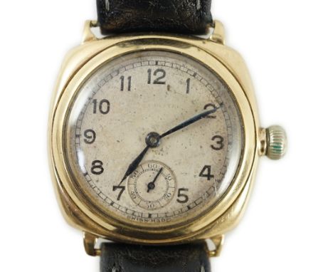 A gentleman's 1930's 9ct gold Rolex manual wind wrist watch, with Arabic dial and subsidiary seconds, the case back numbered 