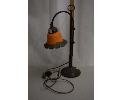 An early 20th Century style table lamp together with a resin model of a Buddha