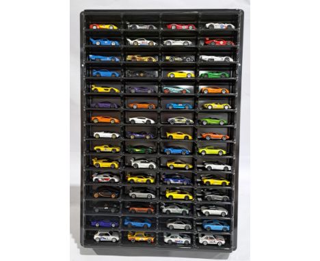 Mattel Hotwheels, an unboxed group of 60, in a Plastic Display Case.&nbsp; The Dispaly Case dimensions are approximately 61&n