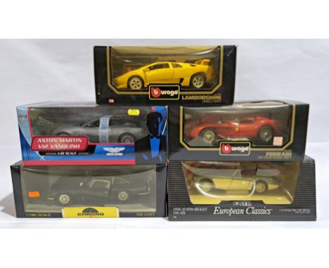 Bburago Ertl, Chrono 1:18 scale &amp; similar, a boxed group. Includes James Bond 007 Aston Martin V12 Vanquish, Ferrari 250 