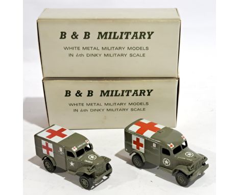 B&amp;B Military White Metal Military Ambulance, a boxed pair. Models in 1:60 Dinky Military Scale. Although unchecked for co