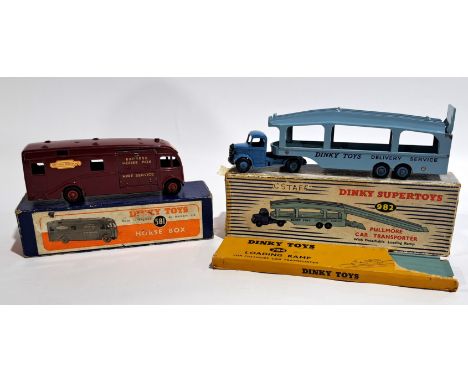 Dinky 982 Pullmore Car Transporter with 794 Loading Ramp &amp; 581 Horse Box, a boxed pair. Although unchecked for completene