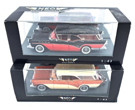 NEO Scale Models, a boxed 1:43 scale pair comprising of NEO44065 Buick Century Caballero (loose bumper) in Copper/Cream along