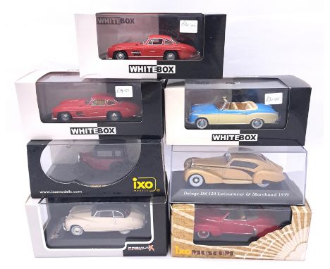 Whitebox, IXO and similar, a boxed 1:43 scale group to include Whitebox 183620 Mercedes 220 SE Convertible, IXO Austin Seven 