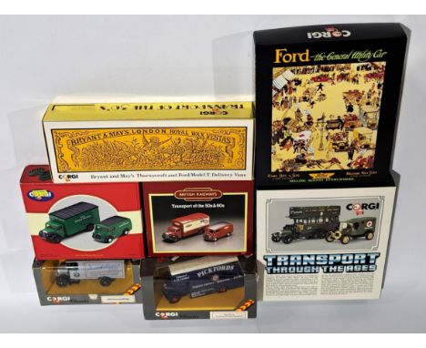 Corgi, Vans related, a boxed group. Includes Transport of the 30&rsquo;s Bryant and May&rsquo;s Thornycroft and Ford Model T 