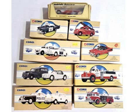 Corgi Classics &amp; Matchbox Models Of Yesteryear, a boxed emergency group to include Matchbox Y-6 1920 Rolls Royce Fire Eng