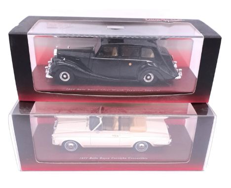 Truescale Miniatures, a boxed pair of 1:43 scale models comprising of TSM104323 1971 Rolls-Royce Corniche Convertible along w