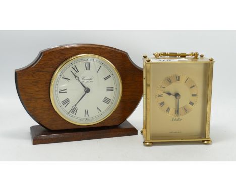 Comitti of London Wooden Framed Mantle Clock: together with Brass Effect Quartz Carriage Clock(2) 