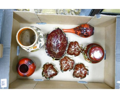 A mixed collection of items to include: damaged Royal Doulton Flambe items, damaged Crown Ducal vase, Carltonware Rouge Royal