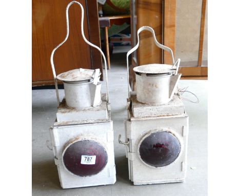 Two Vintage Railway Lamp: height of tallest 53cm(2) 