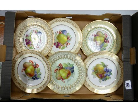 Set of Six Hammersley Cabinet Plates Decorated with fruit: each diameter 22cm(6) 