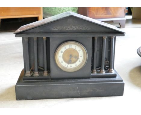 Large Slate Fireplace Mantle Clock: length 42cm 