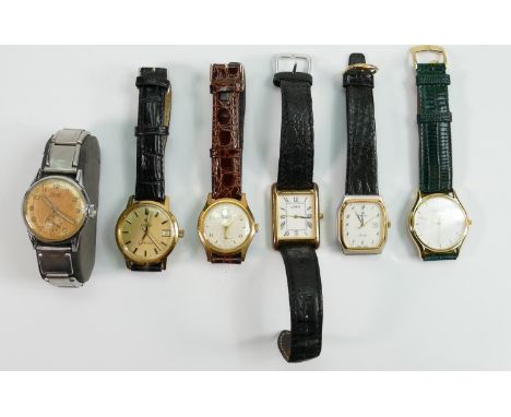 Six vintage Gents wrist watches Roamer Oris Rado etc: Others are Lorus, Eterna &amp; Revue all not working but appear to be q