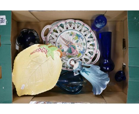 A mixed collection of items to include: Coalport Lady figure Christina, Portuguese Pottery, Carltonware fruit bowl, mid centu