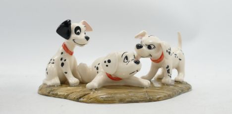 Royal Doulton 101 Dalmatians Limited Edition Boxed Figure Patch, Rolly &amp; Freckles: with wooden plinth 