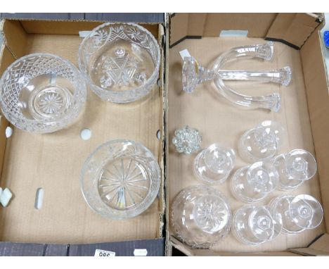 A collection of Cut Glass &amp; Crystal items including: fruit bowls, Candlestick, Desert bowls etc (2 trays) 