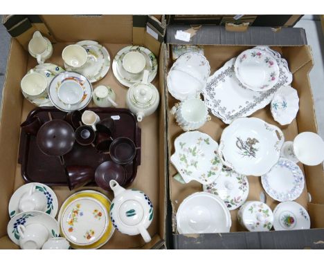 A mixed collection of items to include: Hand Decorated Children's tea ware, Bakelite similar item, Wedgwood, Aynsley &amp; si