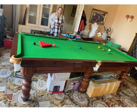 Edwardian mahogany snooker table: three quarter length snooker table in excellent condition complete with various snooker and