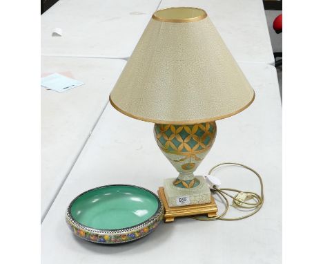 Large Modern Pottery Lamp base &amp; shade: together with Floral H&amp;K branded fruit bowl(2) 