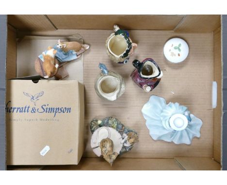 A mixed collection of item to include: Sherratt &amp; Simpson Resin Figures, Seconds Royal Doulton small character jugs , Coa