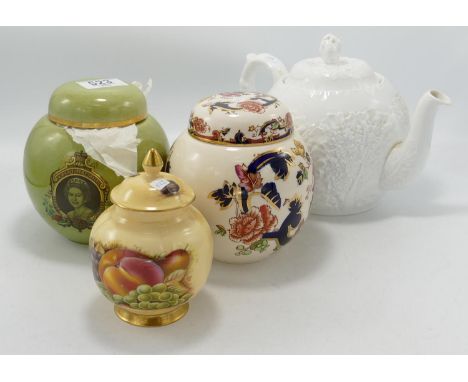 A collection of items to include: Aynsley Orchard Gold Lidded vase, Mason Blue Mandalay ginger jar, Carltonware Ginger Jar &a