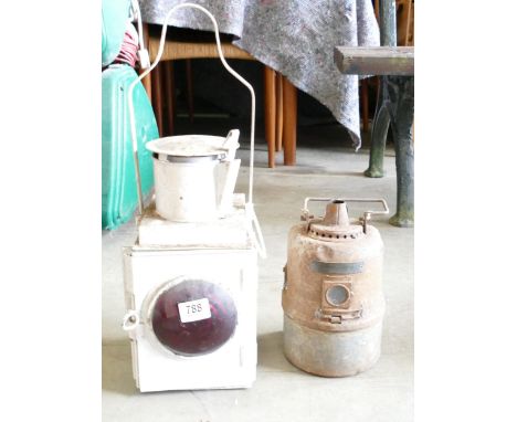 Two Vintage Railway Lamp: height of tallest 53cm(2) 
