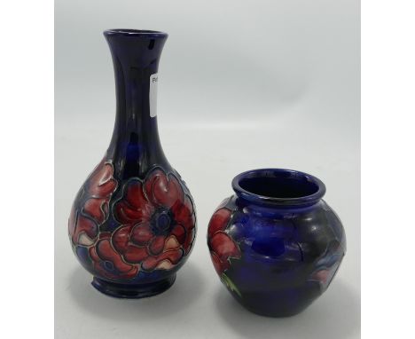 Moorcroft Anemone Patterned Vase &amp; Pot: chip to base on larger item, height of tallest 16cm(2) 