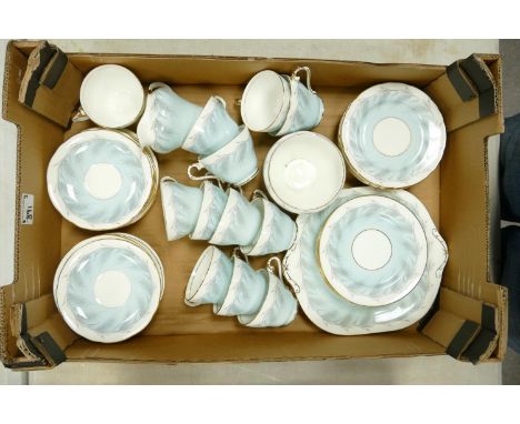 Aynsley Blue Wheat Patterned Tea Ware to include: 12 cups &amp; saucers, 12 side plates, cream &amp; sugar bowl &amp; sandwic