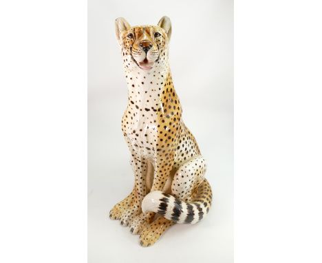 Very Large Mid Century Almost Life Size Italian Ceramic  Cheetah: height 66cm(chip to one ear), sorry courier only on this it